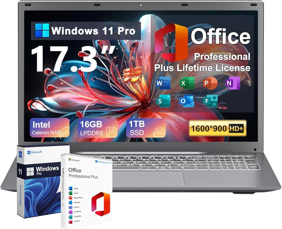 17-inch Laptop with Intel N100, 16GB DDR5 RAM, and 1TB SSD for Everyda