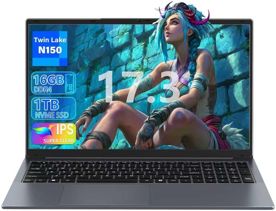 17.3-inch Laptop for Blender: N150 CPU, 16GB RAM, 1TB NVMe SSD, Full H