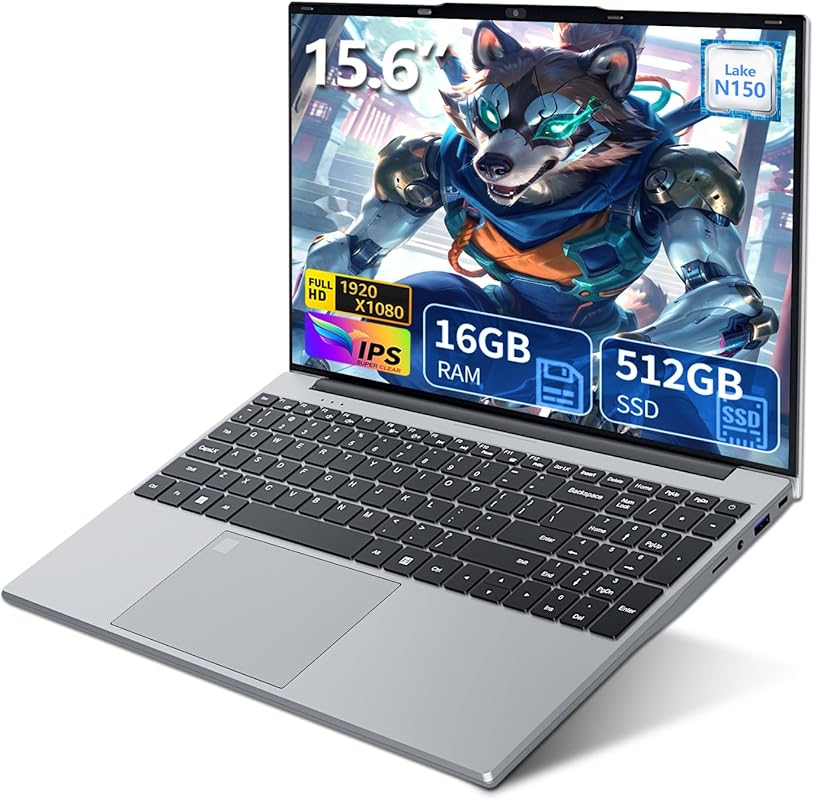15.6 inch Laptop for Blender: N150 Quad-Core Processor, 16GB RAM, 512G