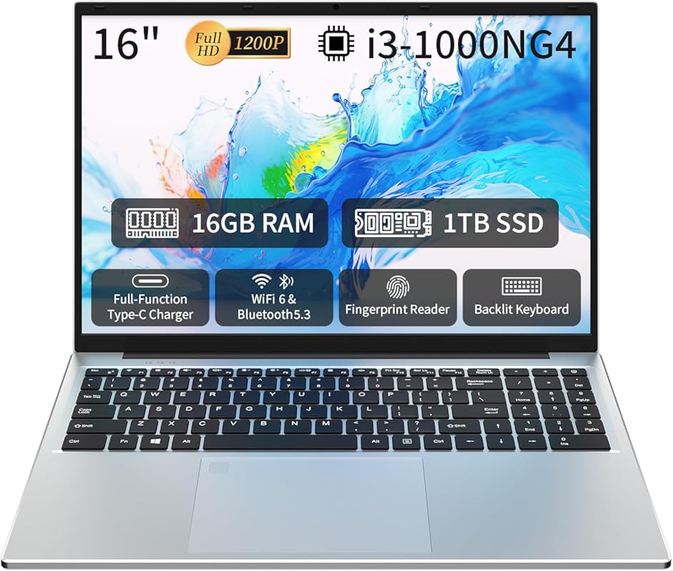 16-inch Laptop with i3 Processor, 16GB RAM, and 1TB SSD for Seamless P