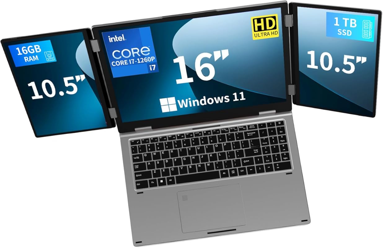 Triple Screen Laptop with Dual Monitors: 16 inch Main, Core i7, 16GB R