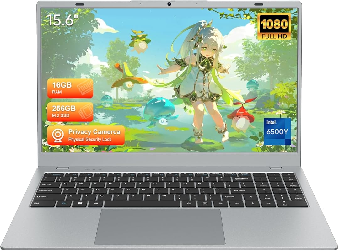 15.6" Full HD Laptop with 16GB RAM, 256GB SSD, and Dual-core Processor