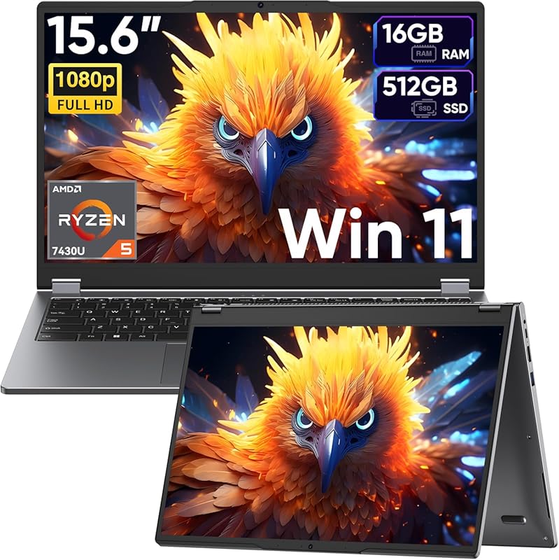15.6" 2-in-1 Laptop with AMD Ryzen 5, 16GB RAM, 512GB SSD, and 120Hz T